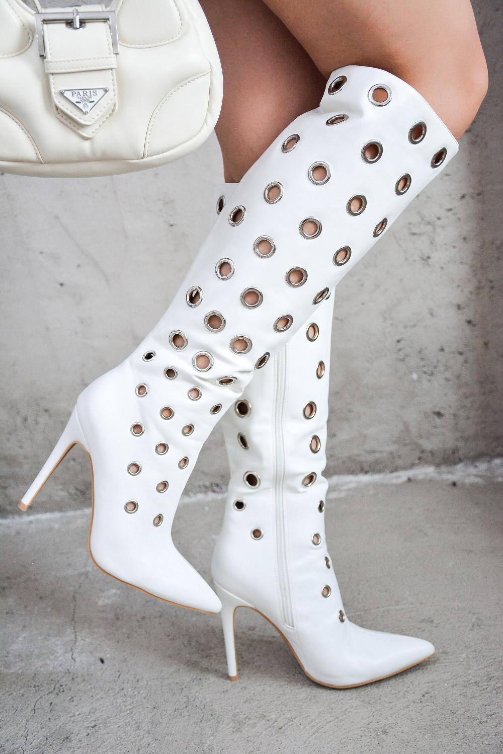 cape robbin Ames Eyelets Knee-Length High Heel Boots - White