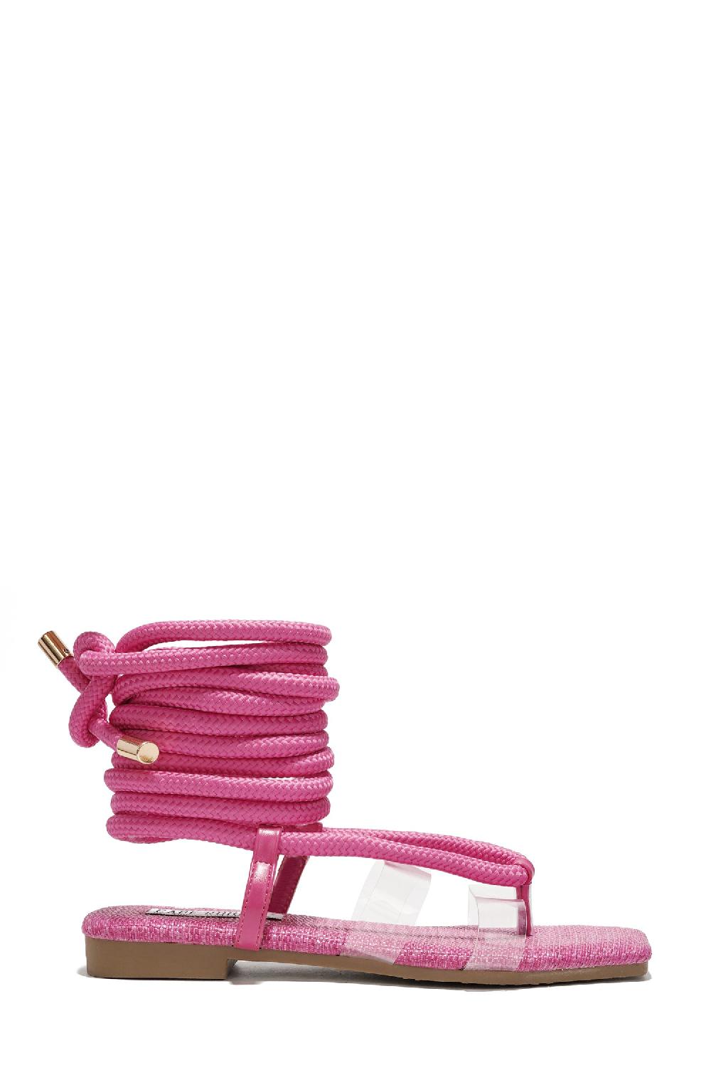 Cape Robbin Amoralyn Strappy Rope Square Toe Flat Sandals - Pink