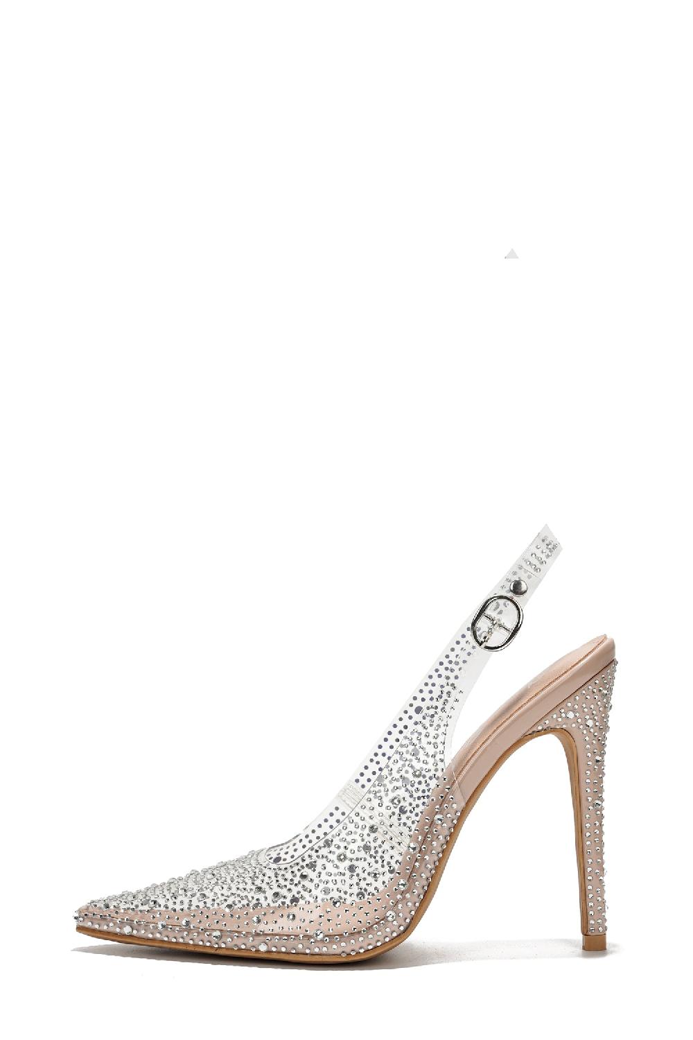 Cape Robbin Angy Rhinestone Stiletto Slingback Pump Heels - Clear