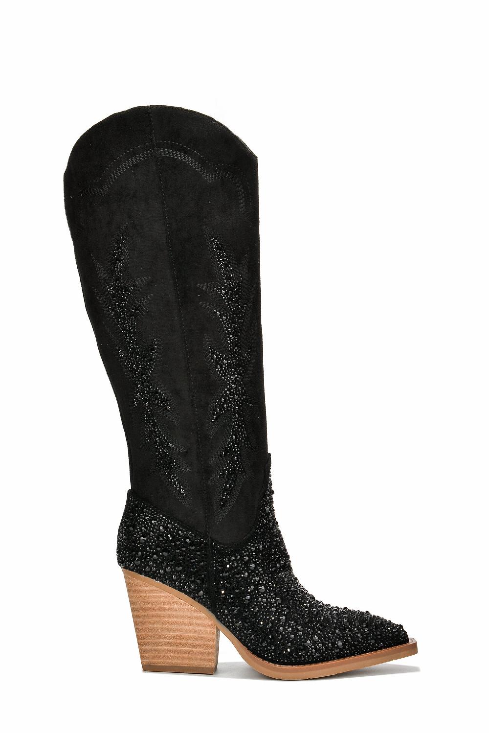 Cape Robbin Anniston Rhinestone Pointy Toe Cowboy Boots - Black