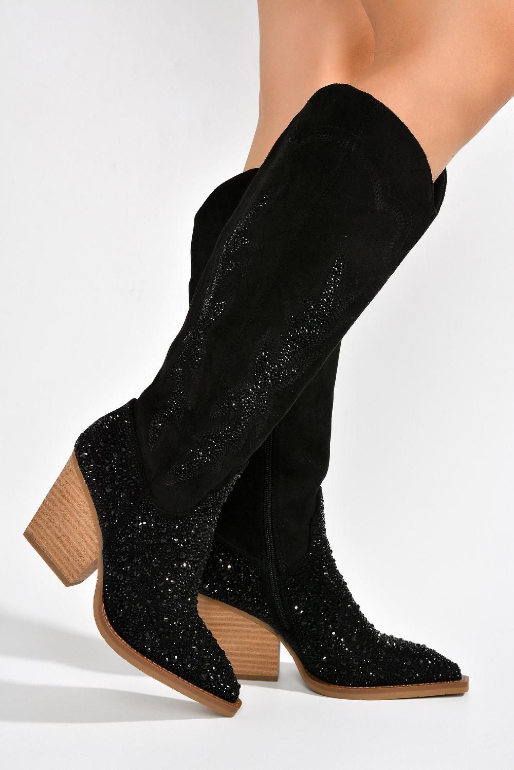 Cape Robbin Anniston Rhinestone Pointy Toe Cowboy Boots - Black