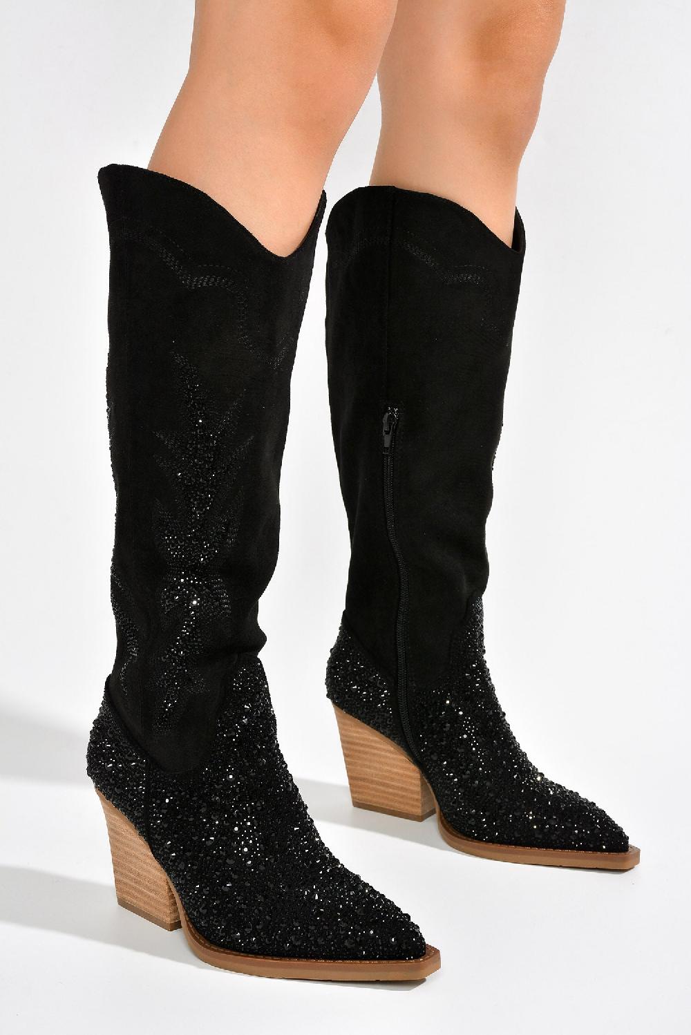 Cape Robbin Anniston Rhinestone Pointy Toe Cowboy Boots - Black