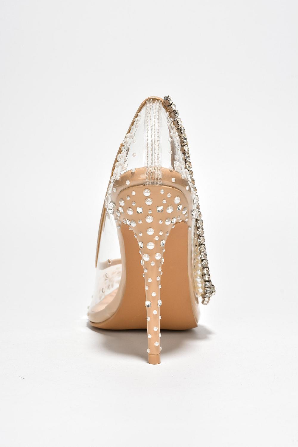 Cape Robbin Aravalyn Rhinestone Metallic Transparent Heel - Beige