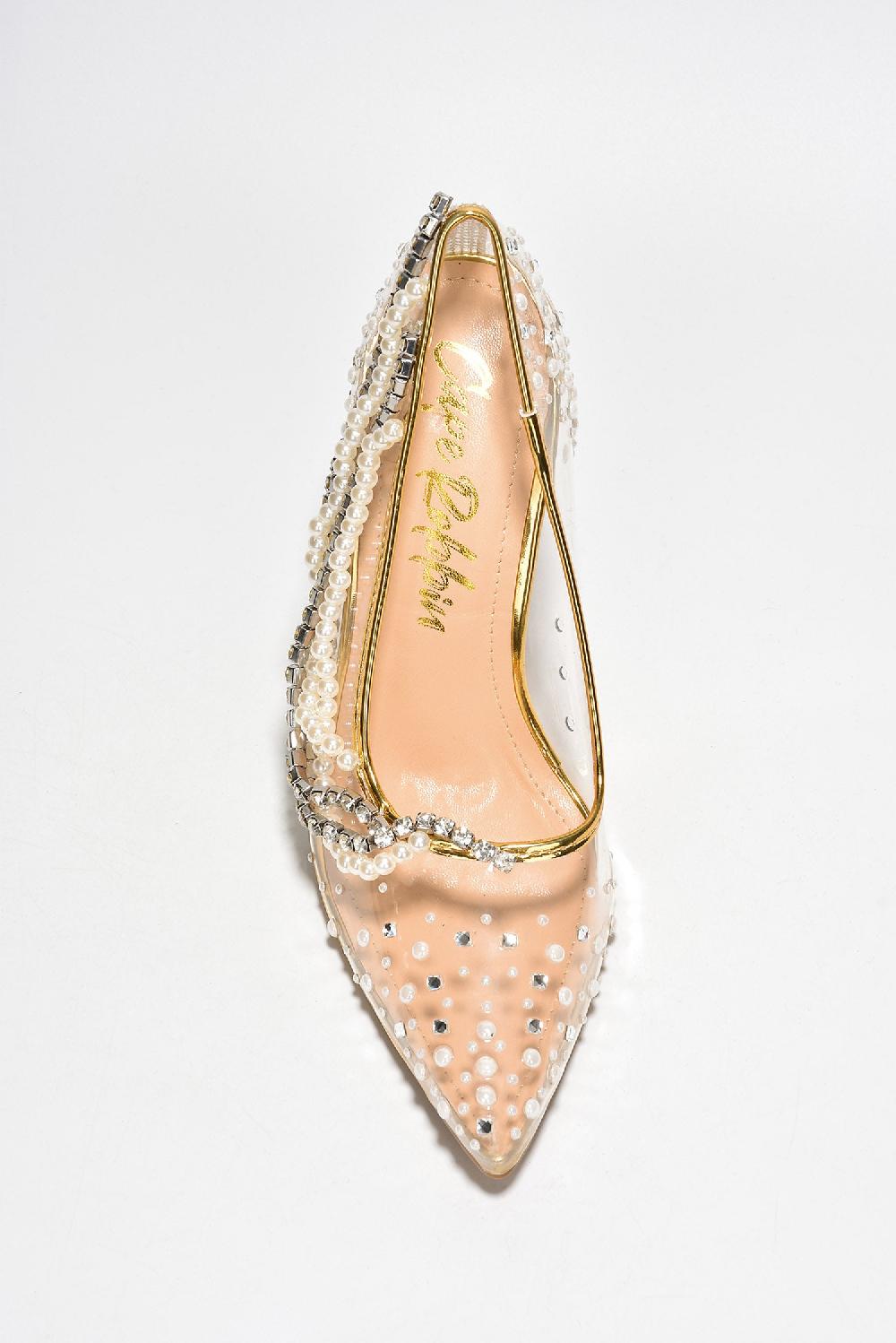 Cape Robbin Aravalyn Rhinestone Metallic Transparent Heel - Gold