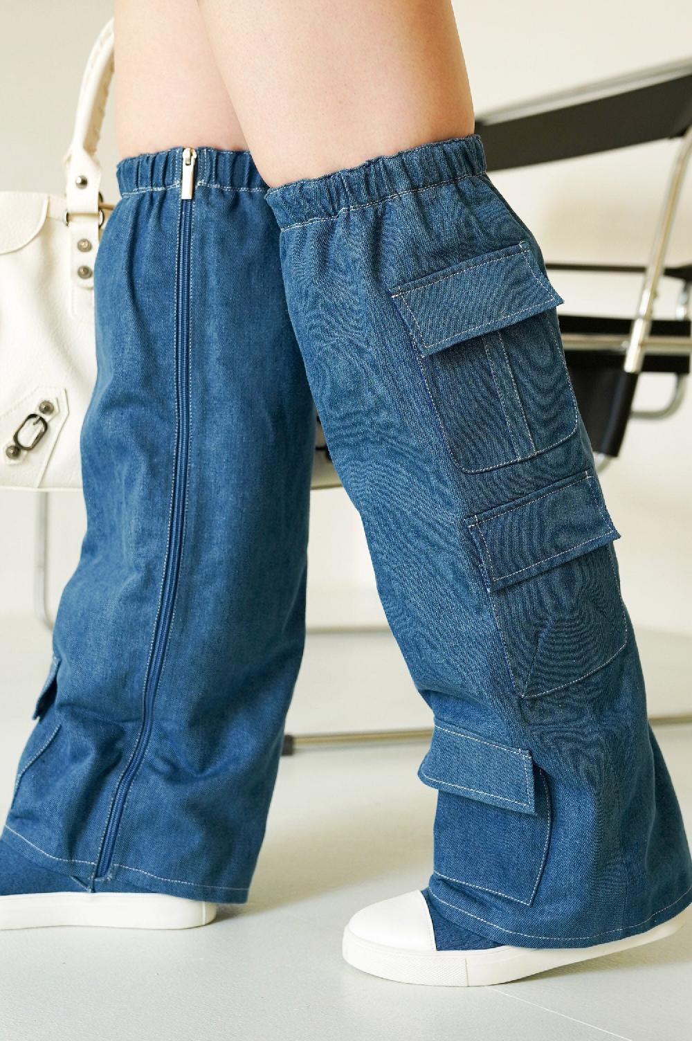 cape robbin Ashleigh Cargo Pants Thigh High Boots - Denim