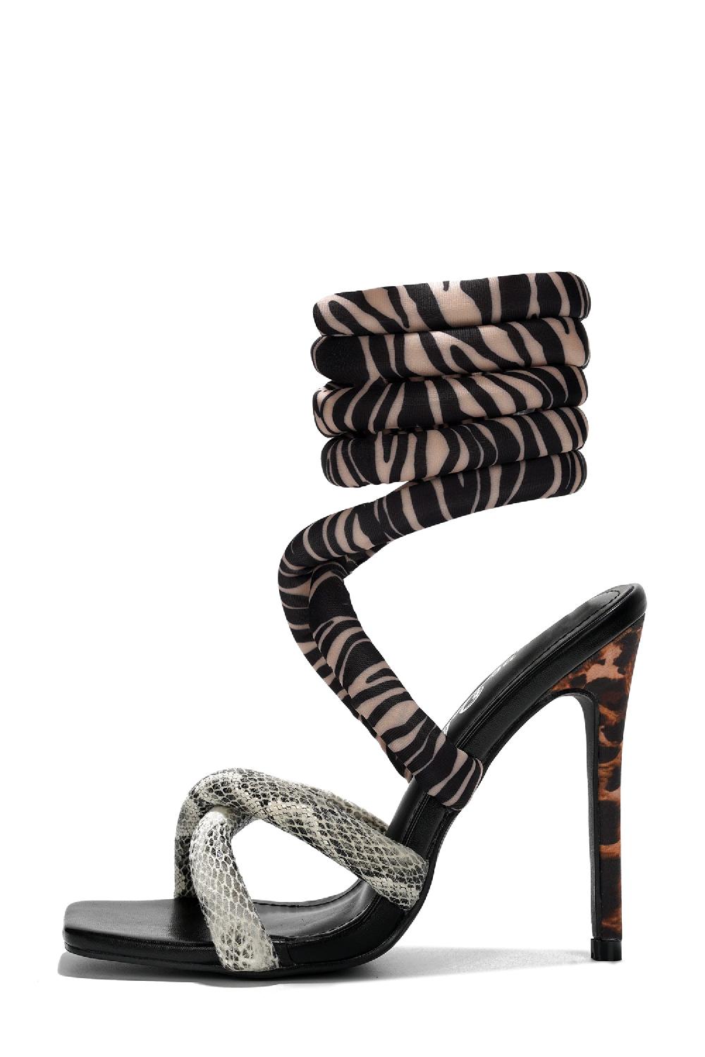 Cape Robbin Astrid Thick Lace Stiletto Strappy Heels - Animal