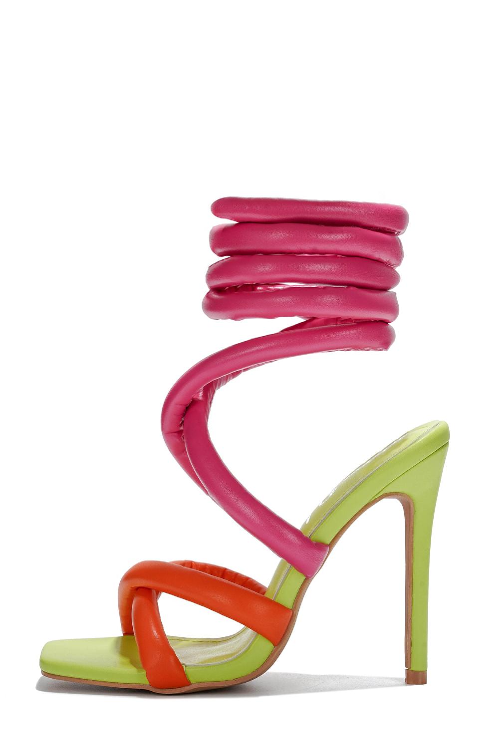 Cape Robbin Astrid Thick Lace Stiletto Strappy Heels - Pink