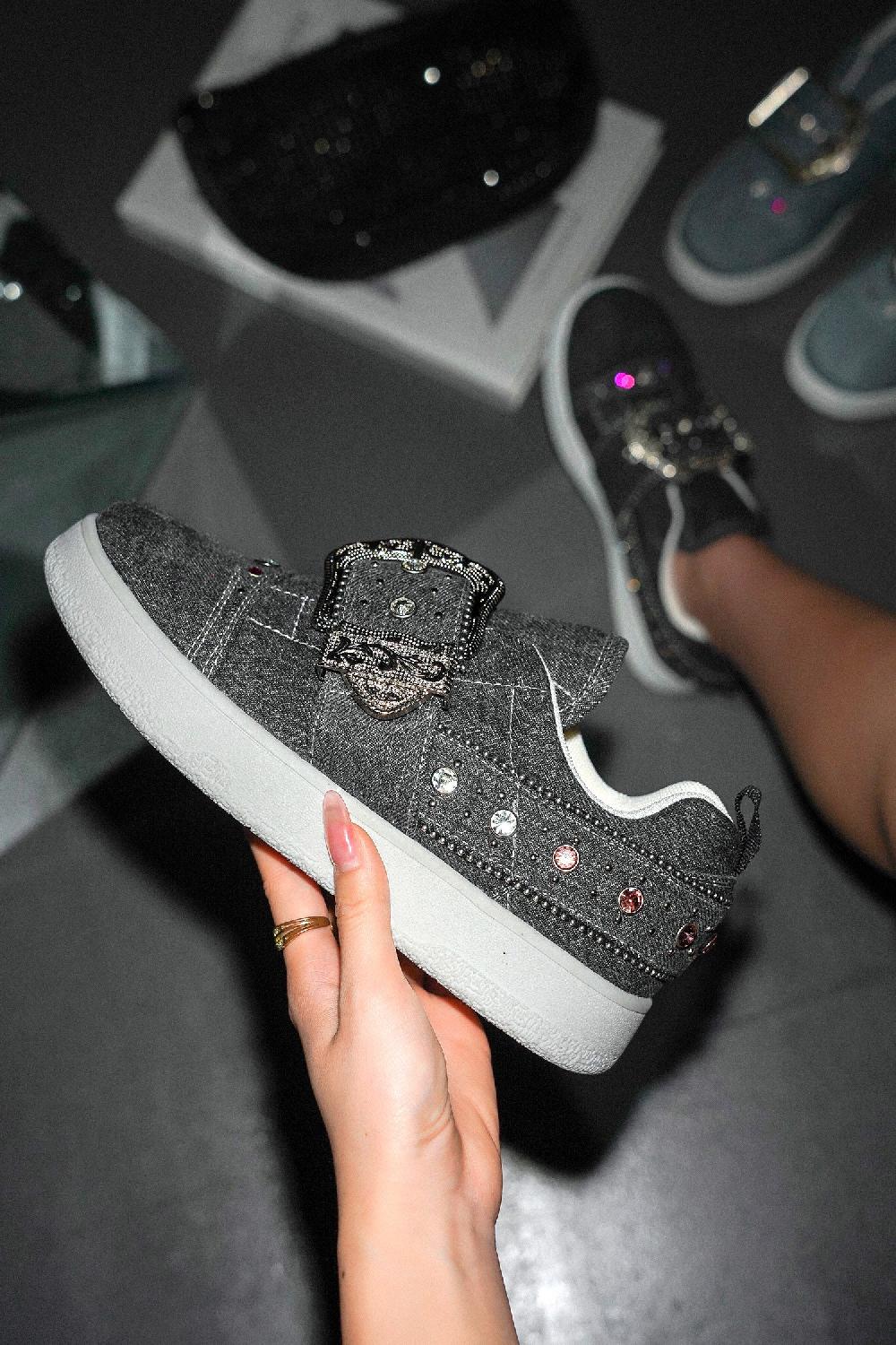 cape robbin Audra Casual Sneaker With Decorative Buckle - Black