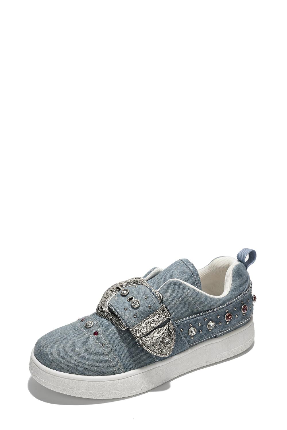 Cape Robbin Audra Casual Sneaker With Decorative Buckle - Denim