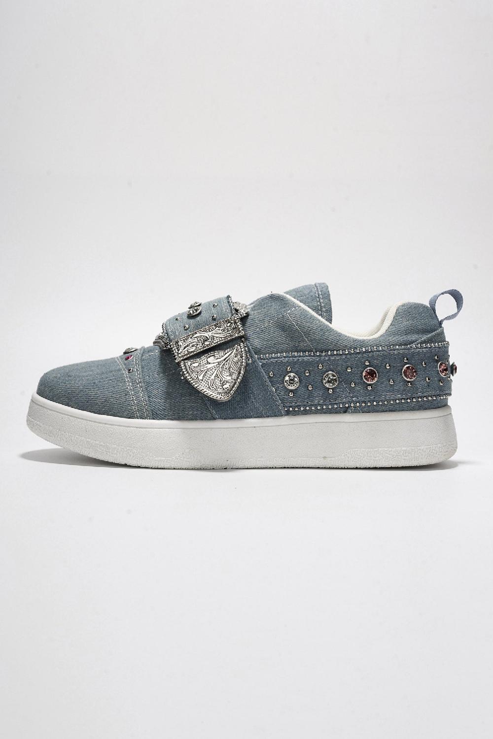 Cape Robbin Audra Casual Sneaker With Decorative Buckle - Denim