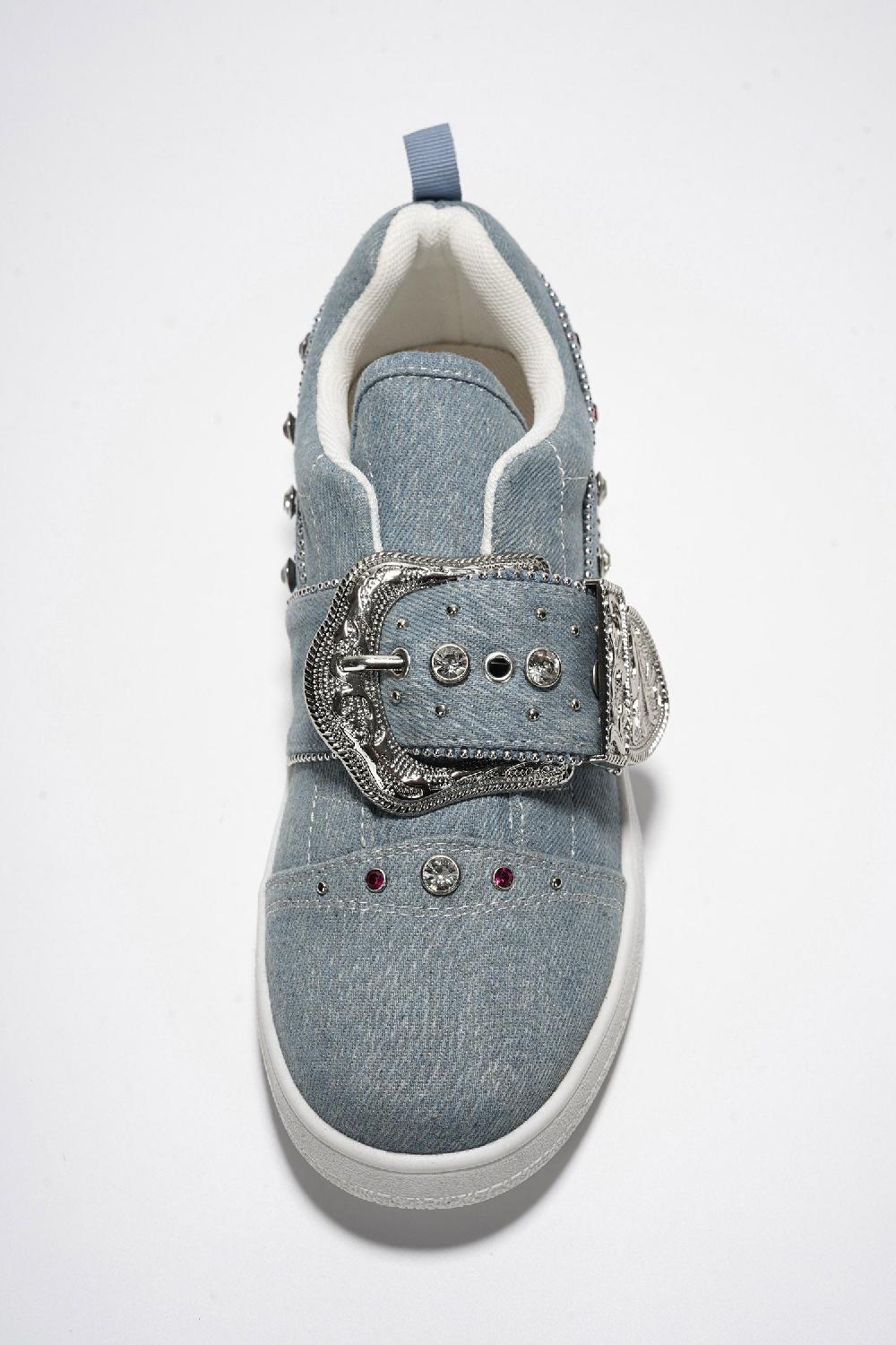 Cape Robbin Audra Casual Sneaker With Decorative Buckle - Denim