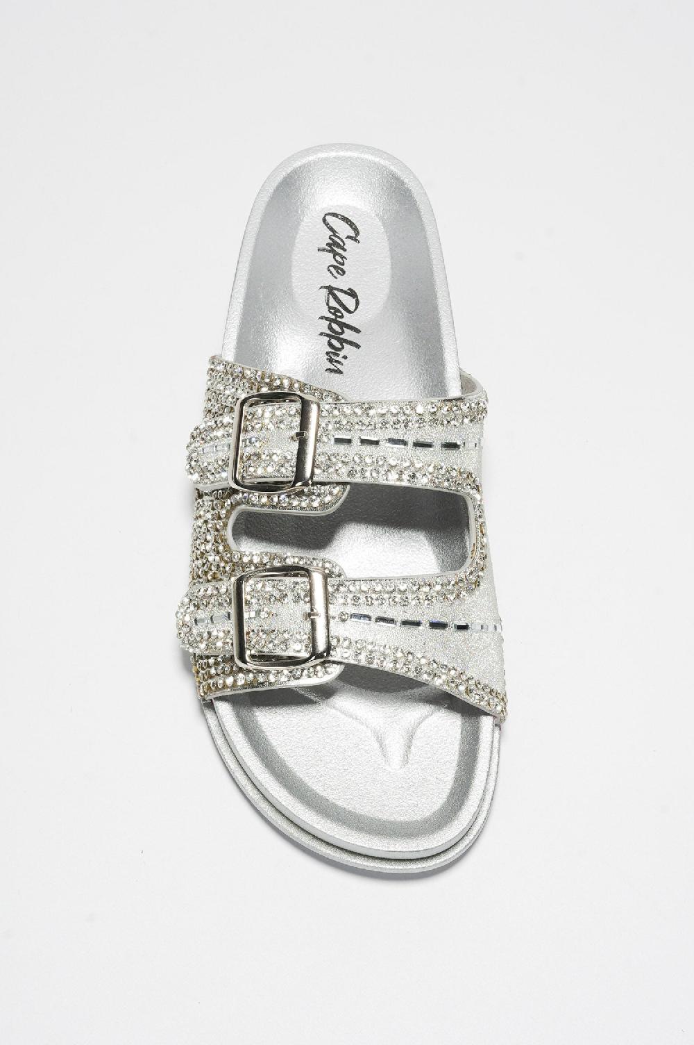 Cape Robbin Becky Rhinestone Buckle Strap Flatform Sandals - Silver