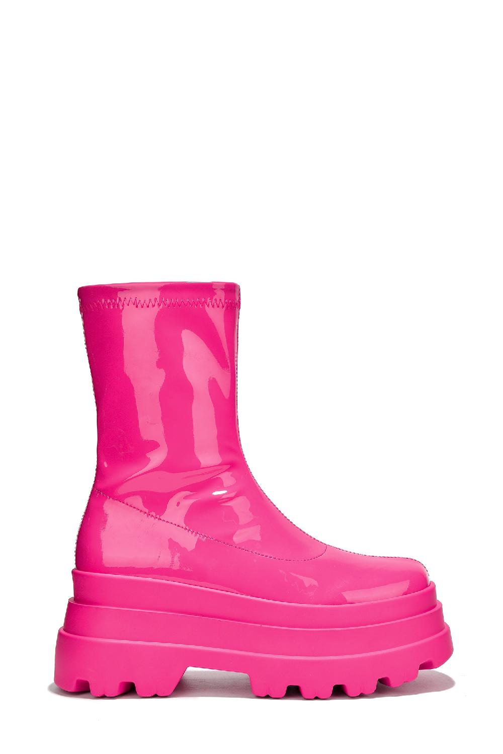 Cape Robbin Beluga Shiny Patent Lug Platform Booties - Pink