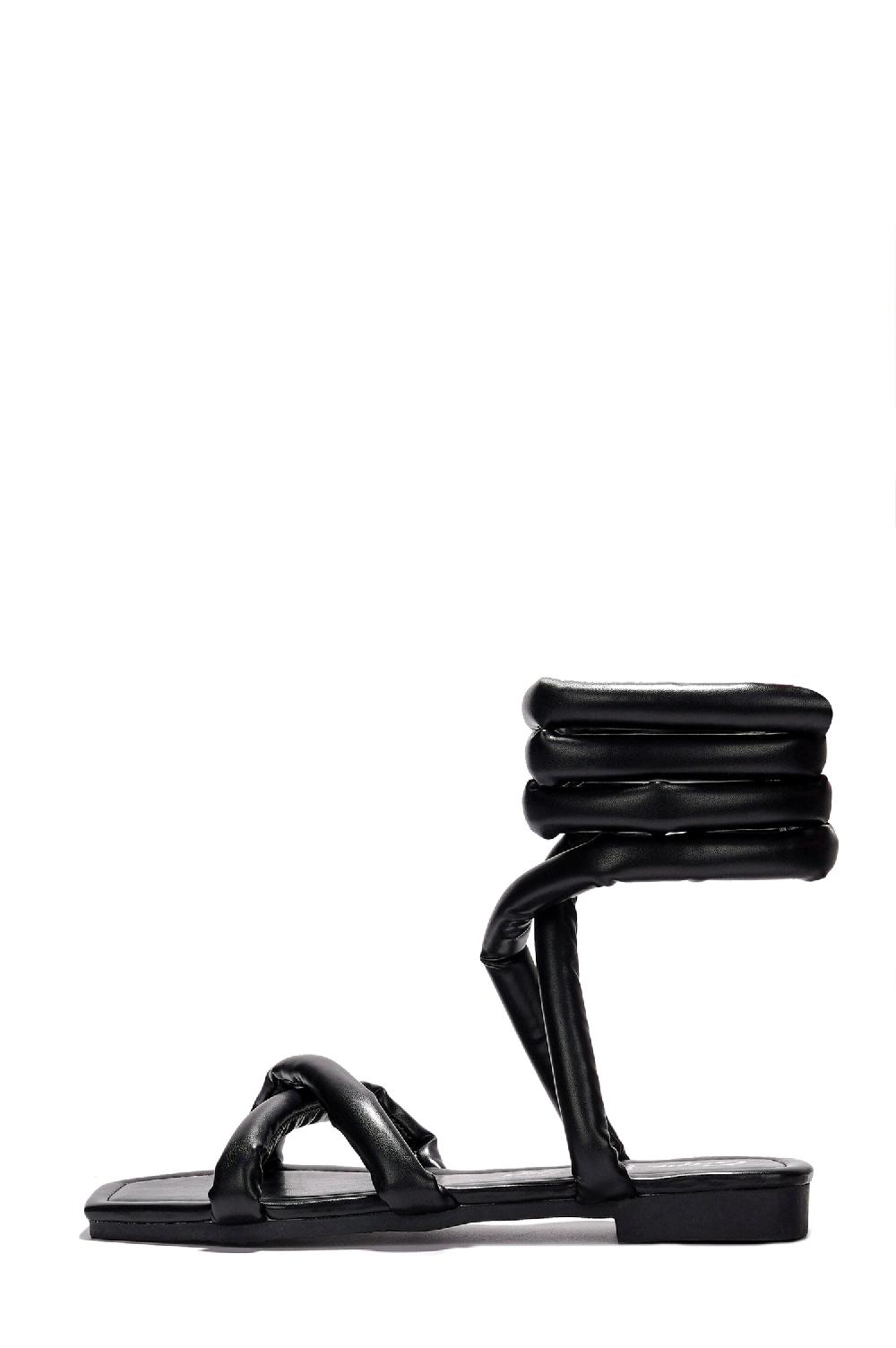 Cape Robbin Bernette Thick Lace Strappy Flat Sandals - Black
