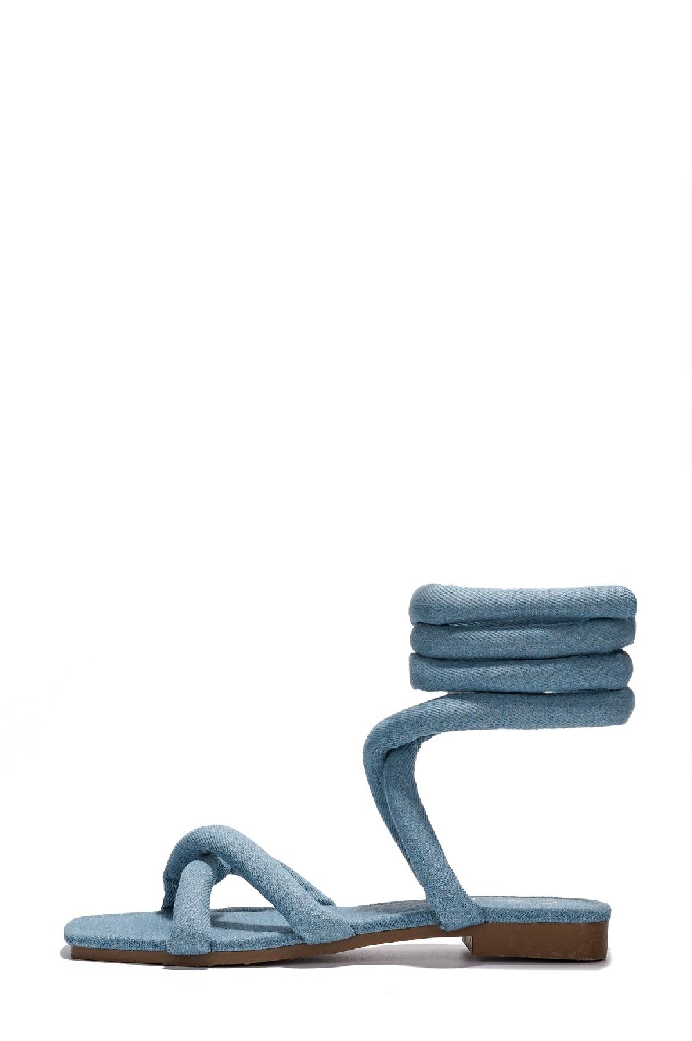 Cape Robbin Bernette Thick Lace Strappy Flat Sandals - Denim