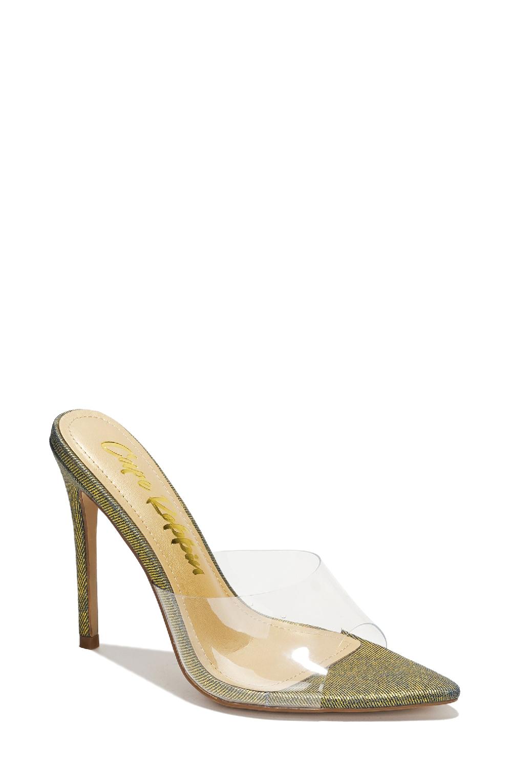 Cape Robbin Berry Slip-on Pointy Toe Heels With Clear Upper - Gold