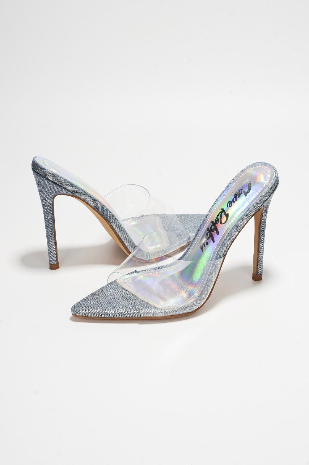 Cape Robbin Berry Slip-on Pointy Toe Heels With Clear Upper - Silver