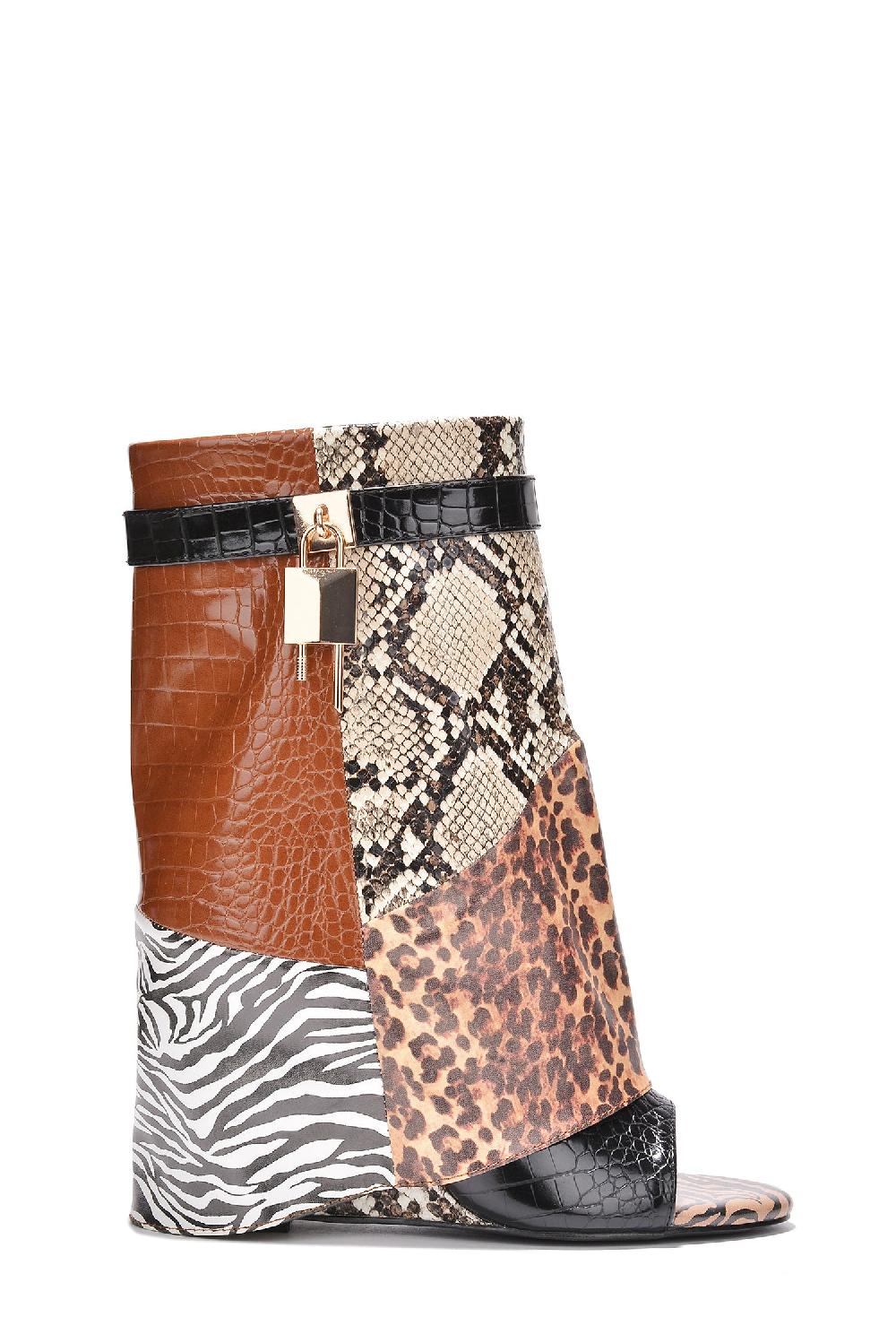 Cape Robbin Betterbabe Fold-Over High Wedge Peep Toe Boot - Multi