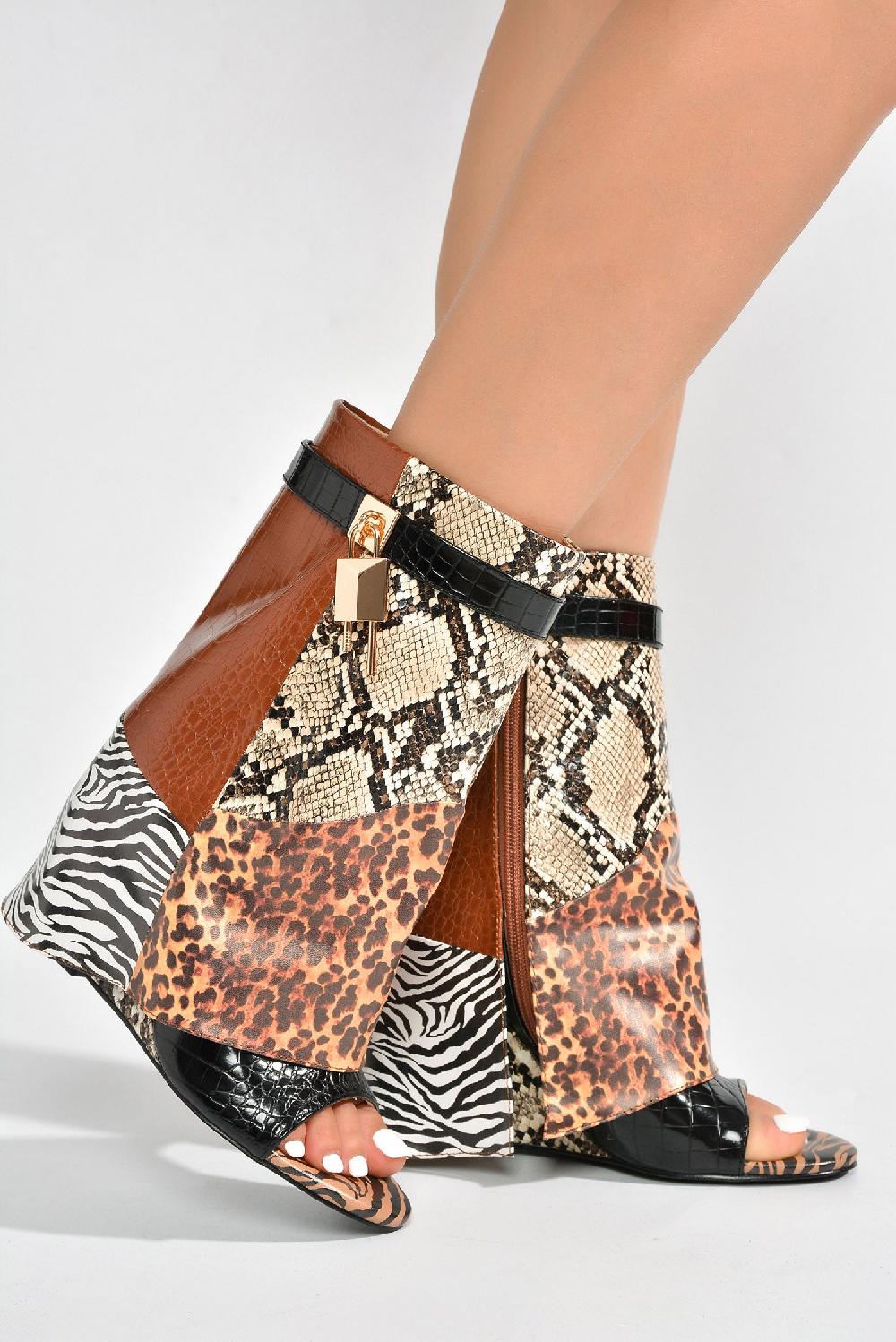 Cape Robbin Betterbabe Fold-Over High Wedge Peep Toe Boot - Multi