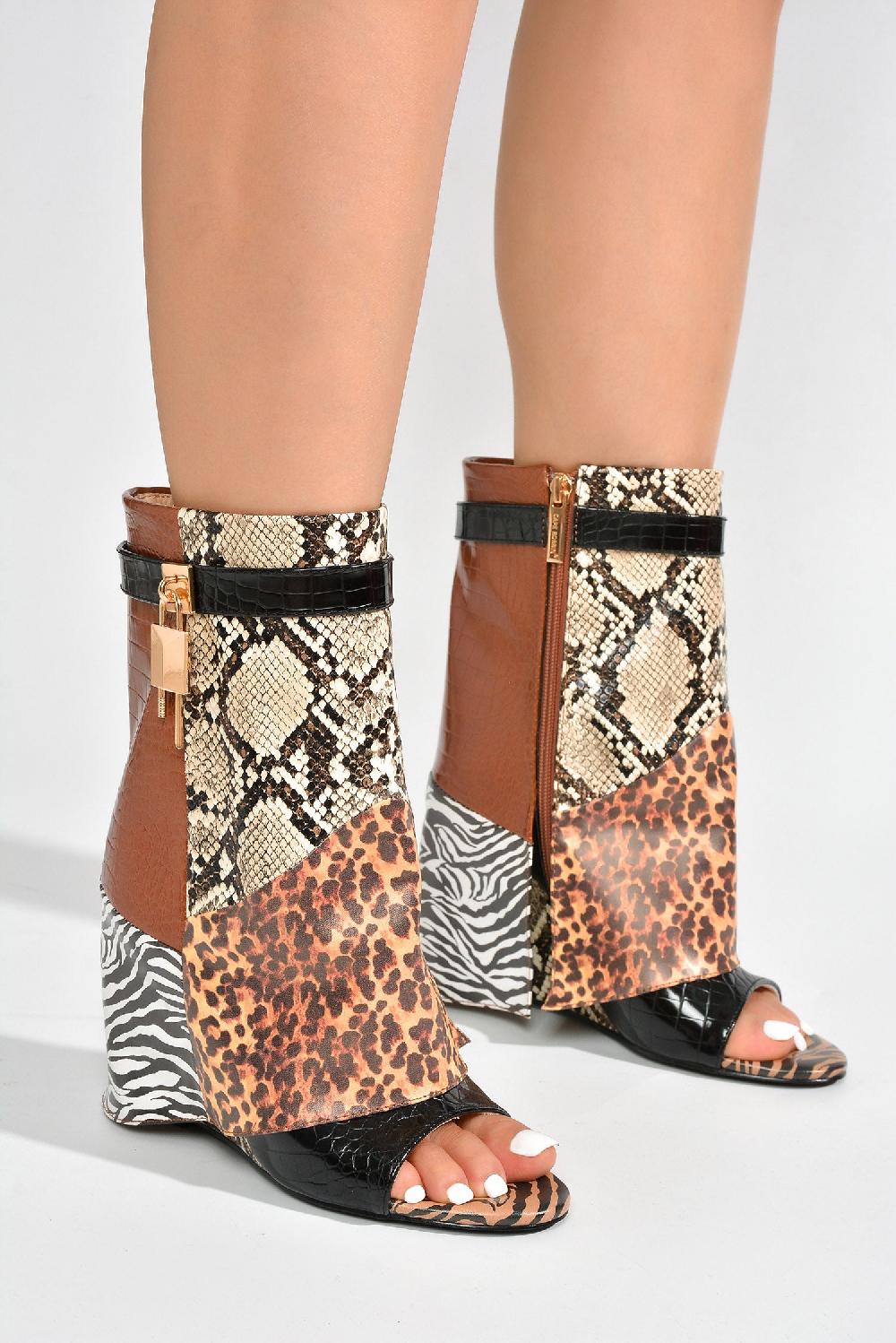 Cape Robbin Betterbabe Fold-Over High Wedge Peep Toe Boot - Multi