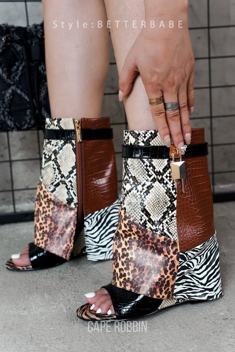 cape robbin Betterbabe Fold-Over High Wedge Peep Toe Boot - Multi