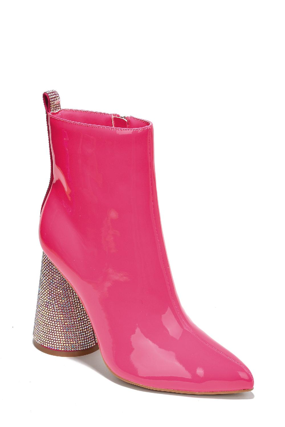 Cape Robbin Biba Patent Rhinestone High Block Ankle Boots - Pink