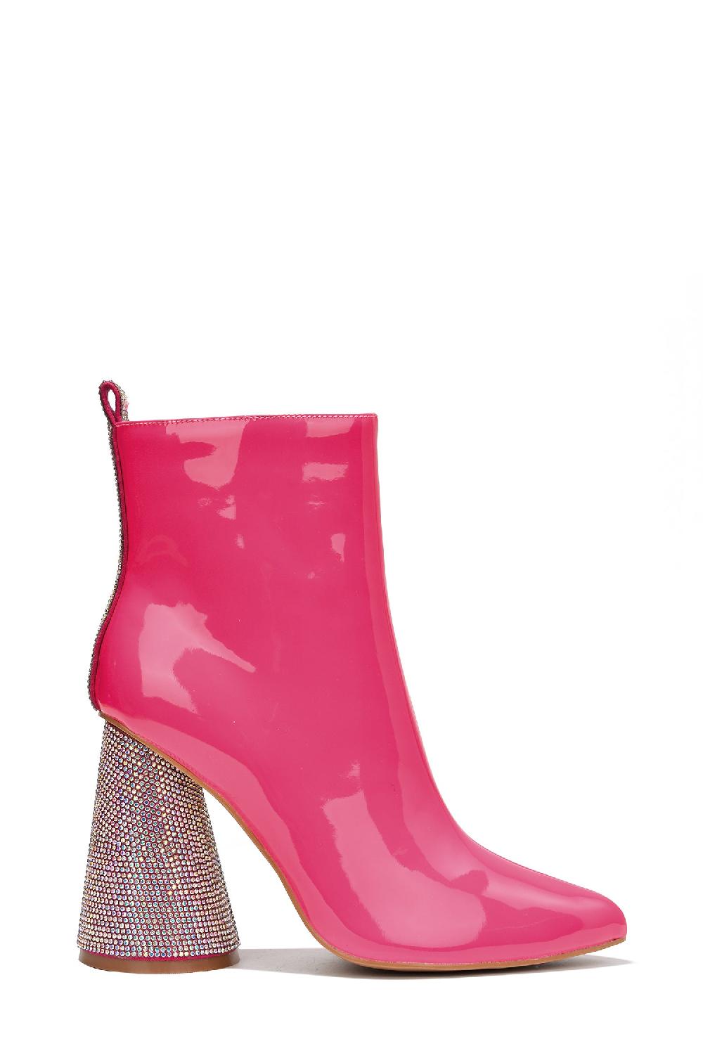 Cape Robbin Biba Patent Rhinestone High Block Ankle Boots - Pink