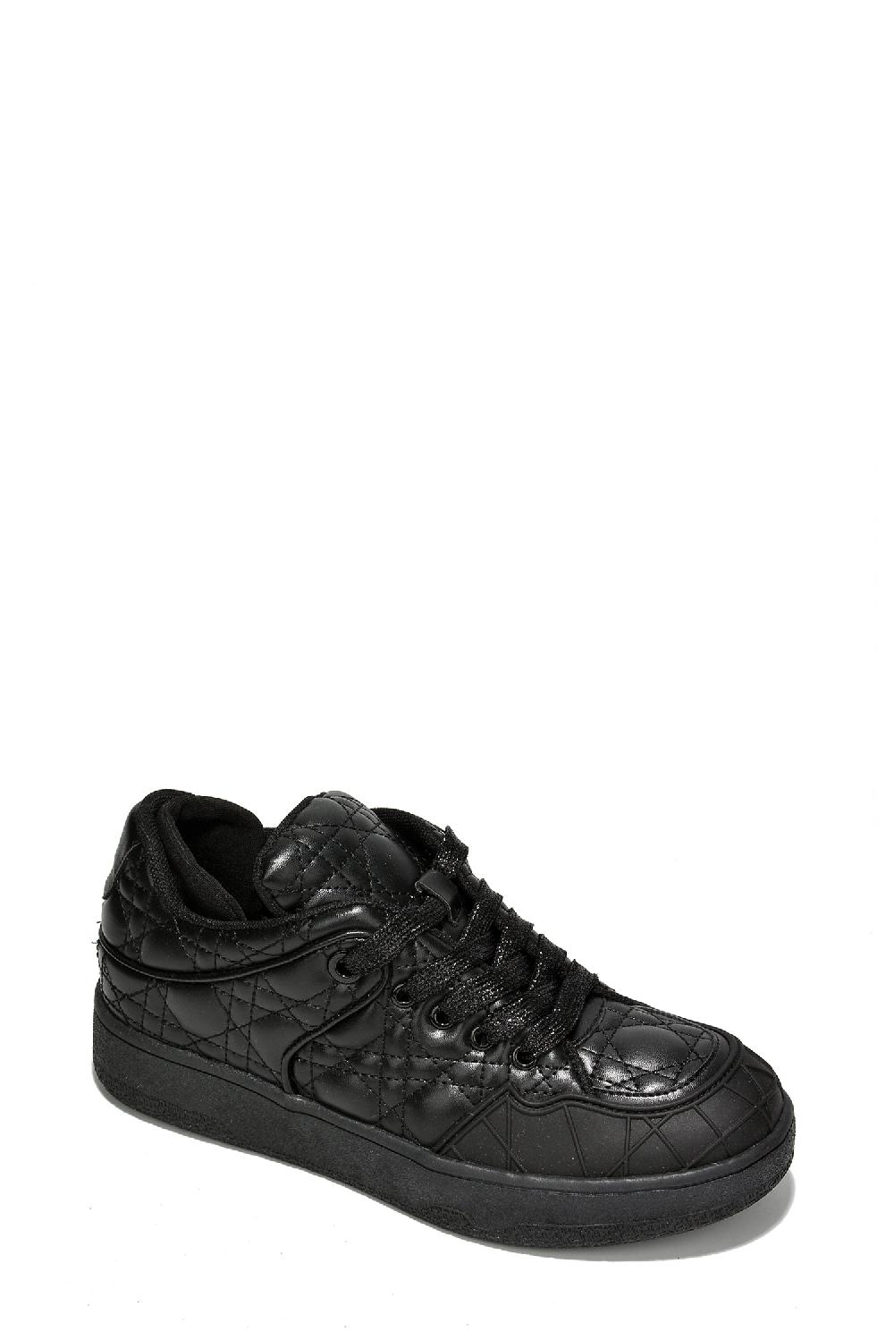 Cape Robbin Biola Diamond Stitch Low Cut Sneakers - Black