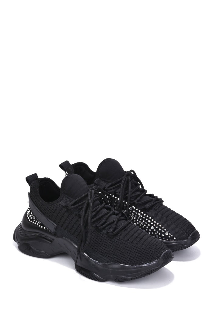 Cape Robbin Bleeker Low Cut Rhinestone Round Toe Sneakers - Black