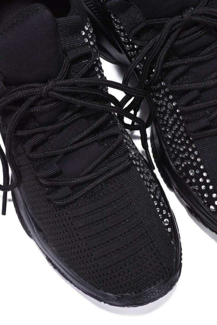 Cape Robbin Bleeker Low Cut Rhinestone Round Toe Sneakers - Black