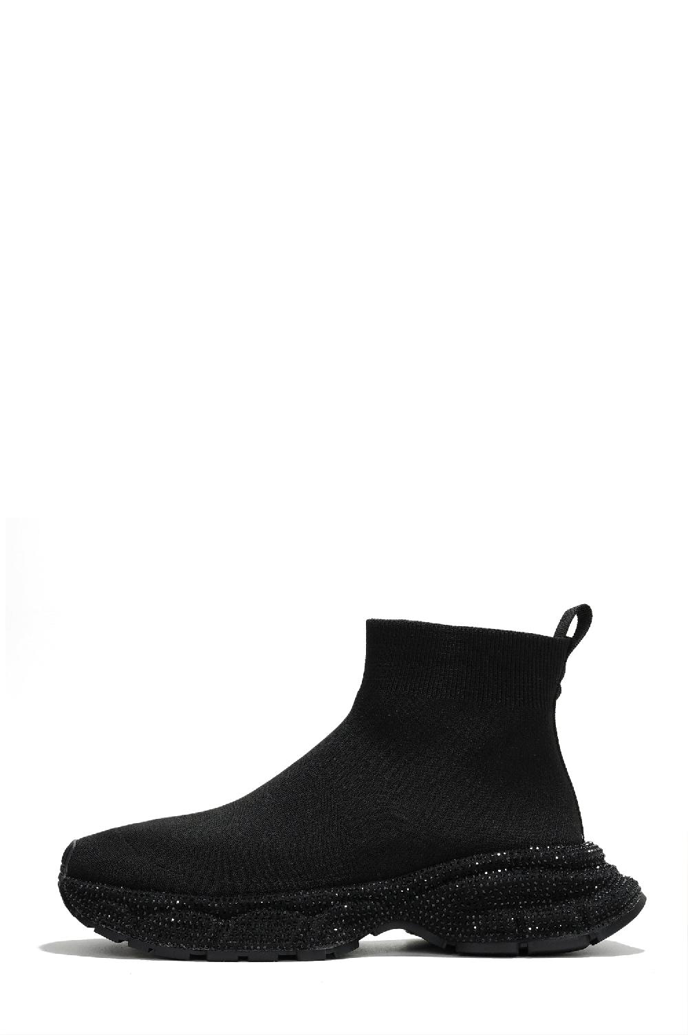Cape Robbin Bonni Rhinestone Embellished Sock Sneakers - Black