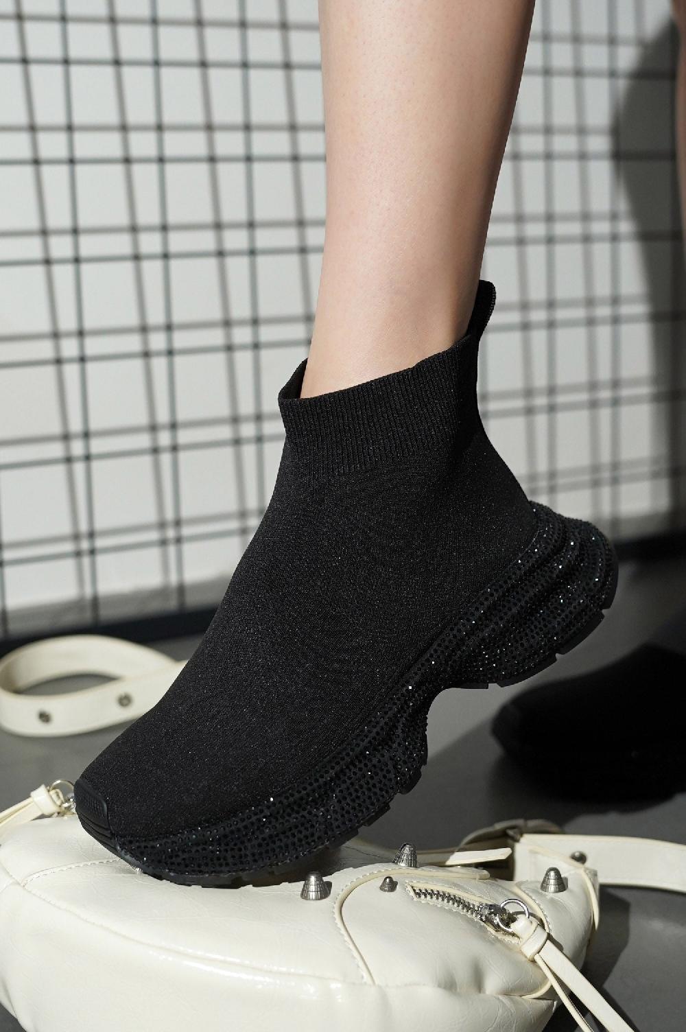 cape robbin Bonni Rhinestone Embellished Sock Sneakers - Black