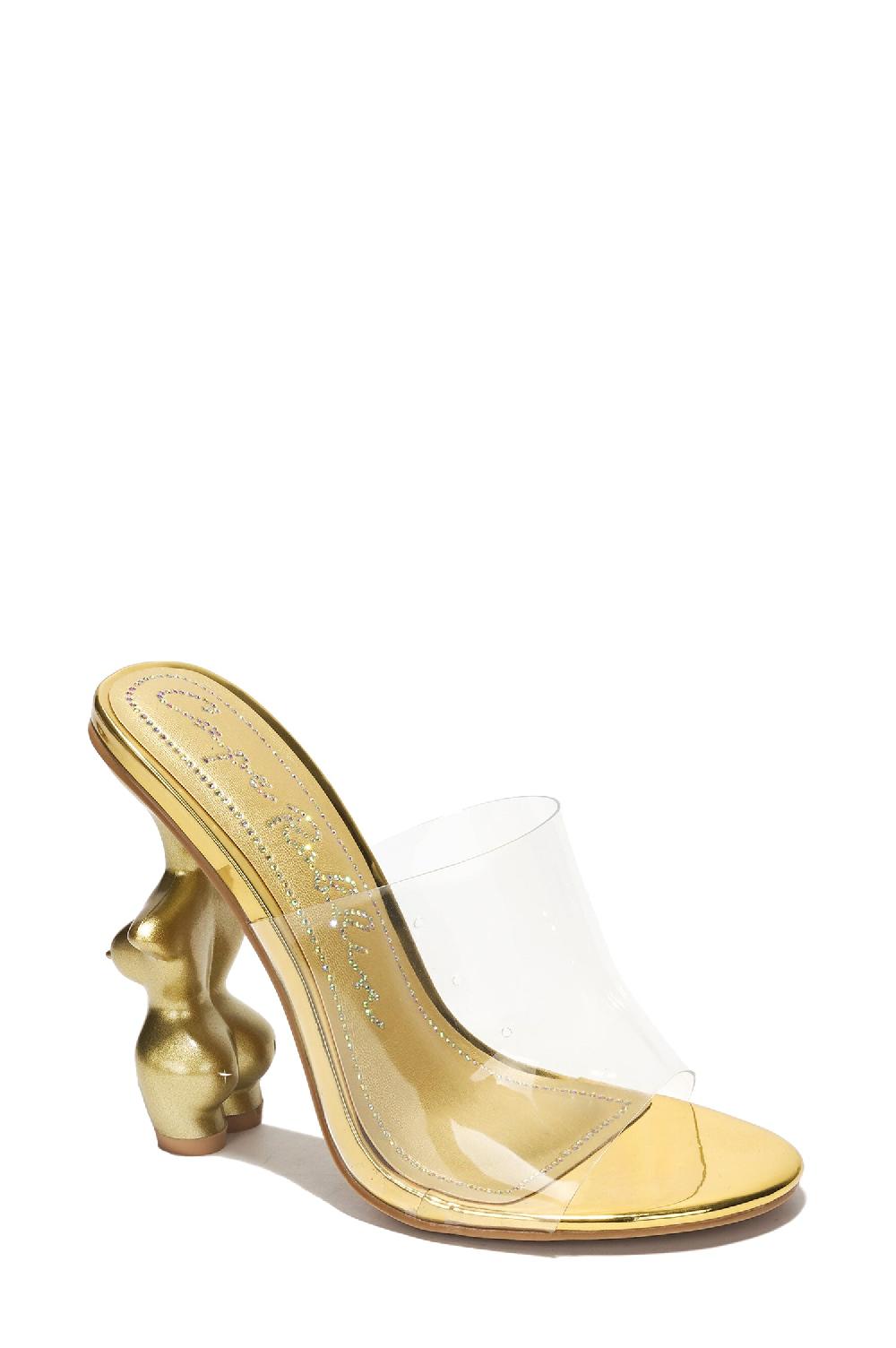 Cape Robbin Bridi Clear Shaped Body Slip On Heels - Gold