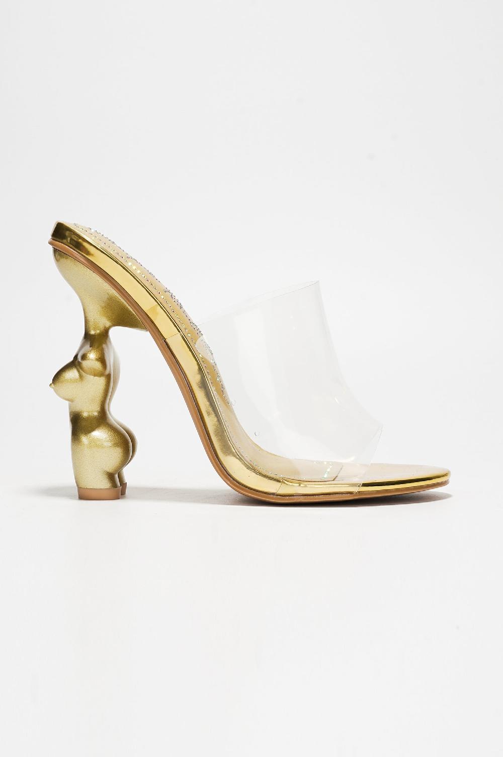 Cape Robbin Bridi Clear Shaped Body Slip On Heels - Gold