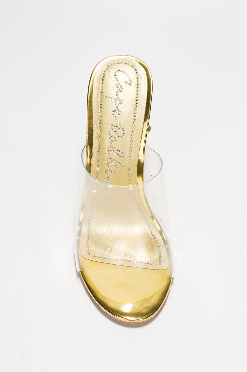 Cape Robbin Bridi Clear Shaped Body Slip On Heels - Gold
