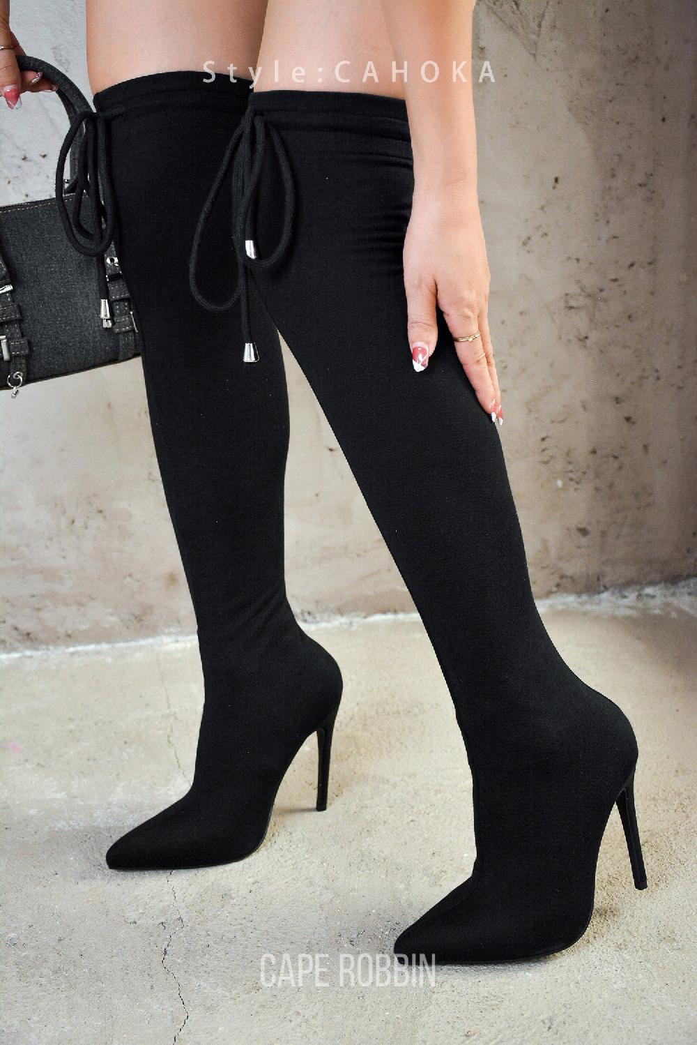 cape robbin Cahoka Over-the-Knee Stiletto Heel Boots - Black
