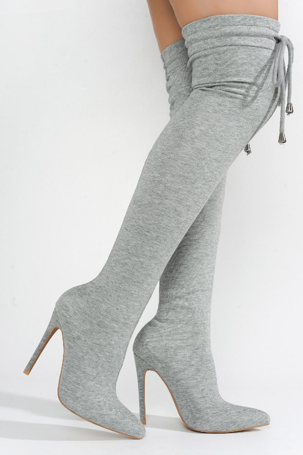 Cape Robbin Cahoka Over-the-Knee Stiletto Heel Boots - Grey