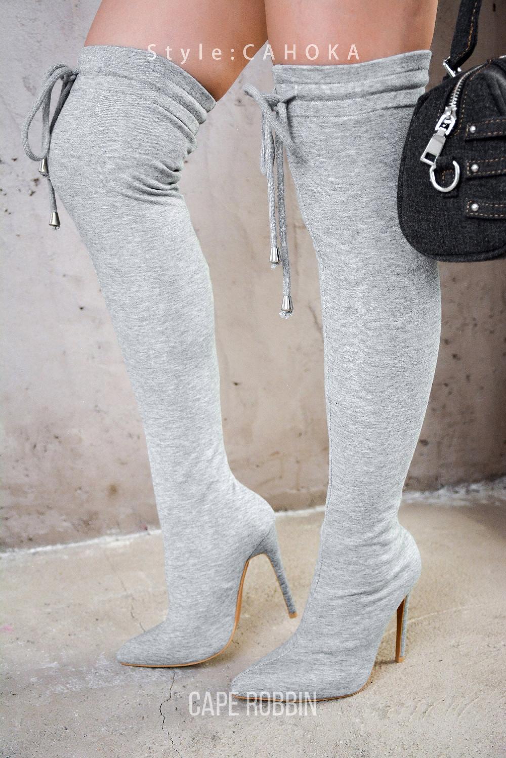 cape robbin Cahoka Over-the-Knee Stiletto Heel Boots - Grey