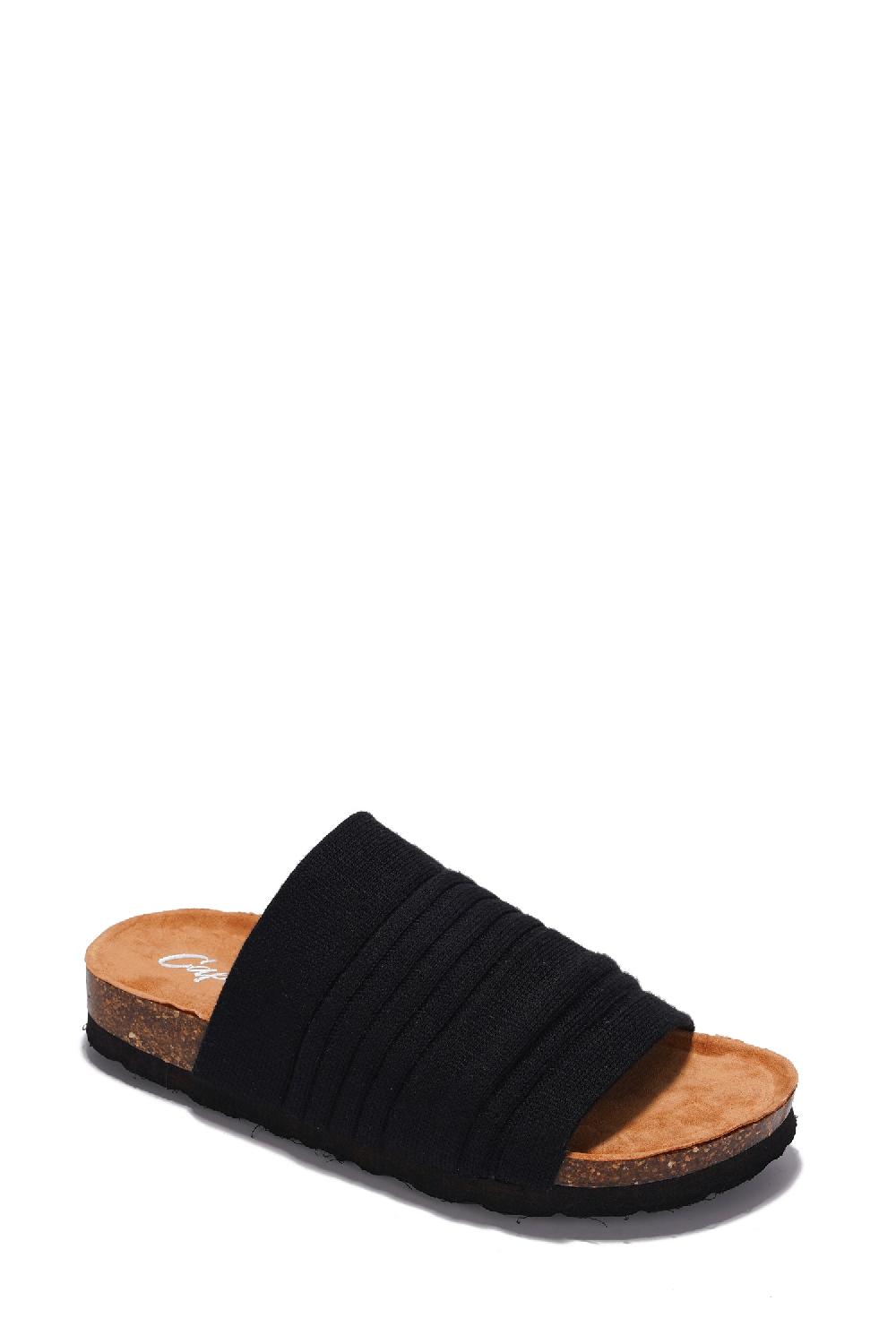 Cape Robbin Calida Knit Contoured Footbed Flat Sandals - Black