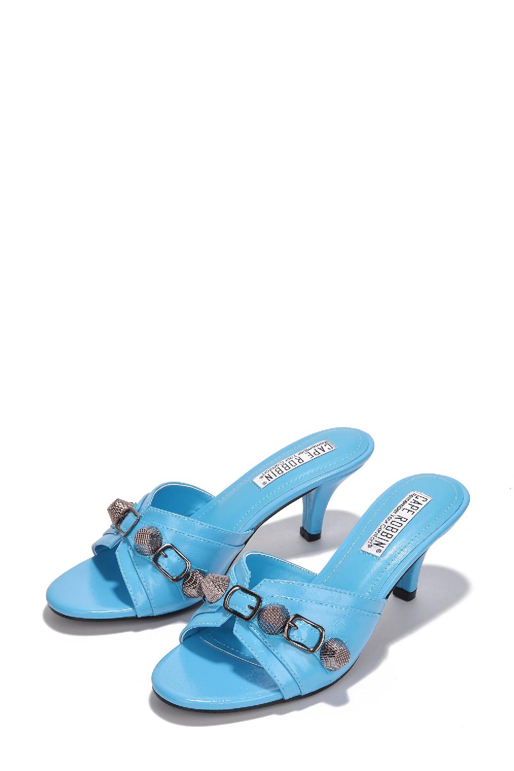 Cape Robbin Cameli Open Toe Barely There Heels - Blue