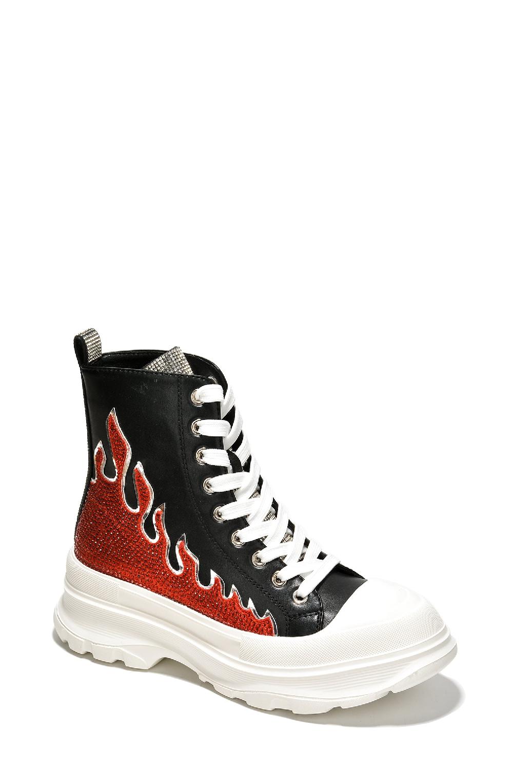 Cape Robbin Cammie Rhinestone Flame High Top Lug Sneakers - Black