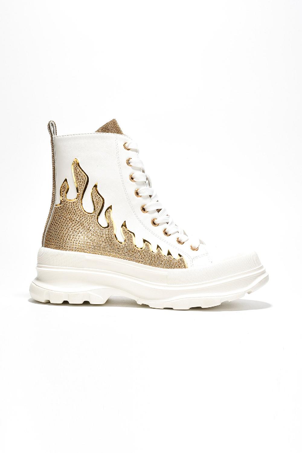 Cape Robbin Cammie Rhinestone Flame High Top Lug Sneakers - Gold