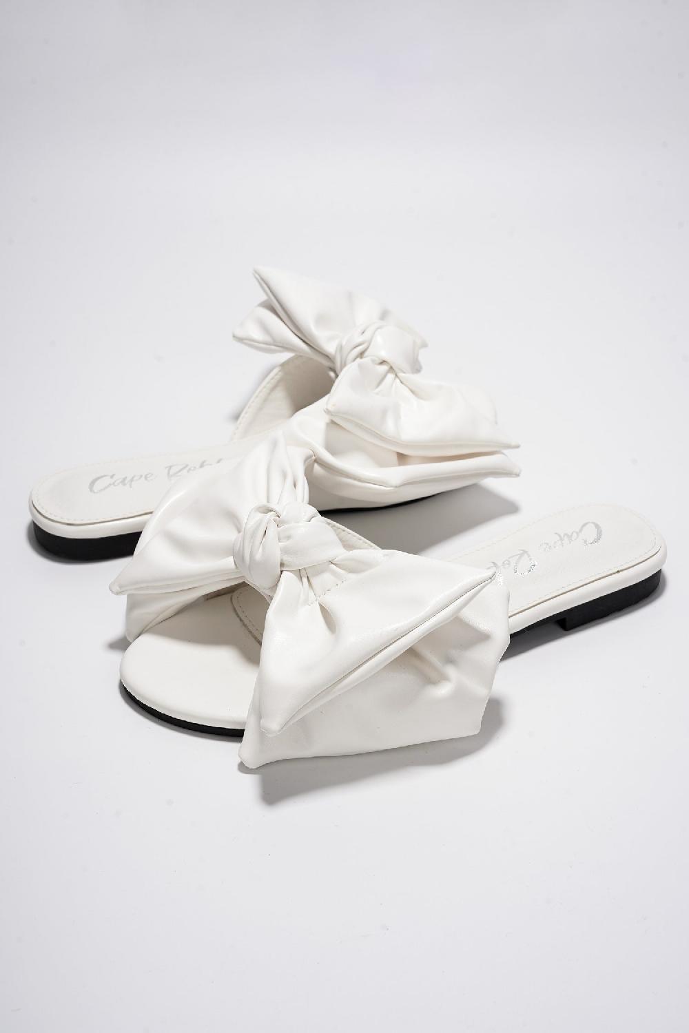 Cape Robbin Chrysler Chic Bow Flat Sandals - White