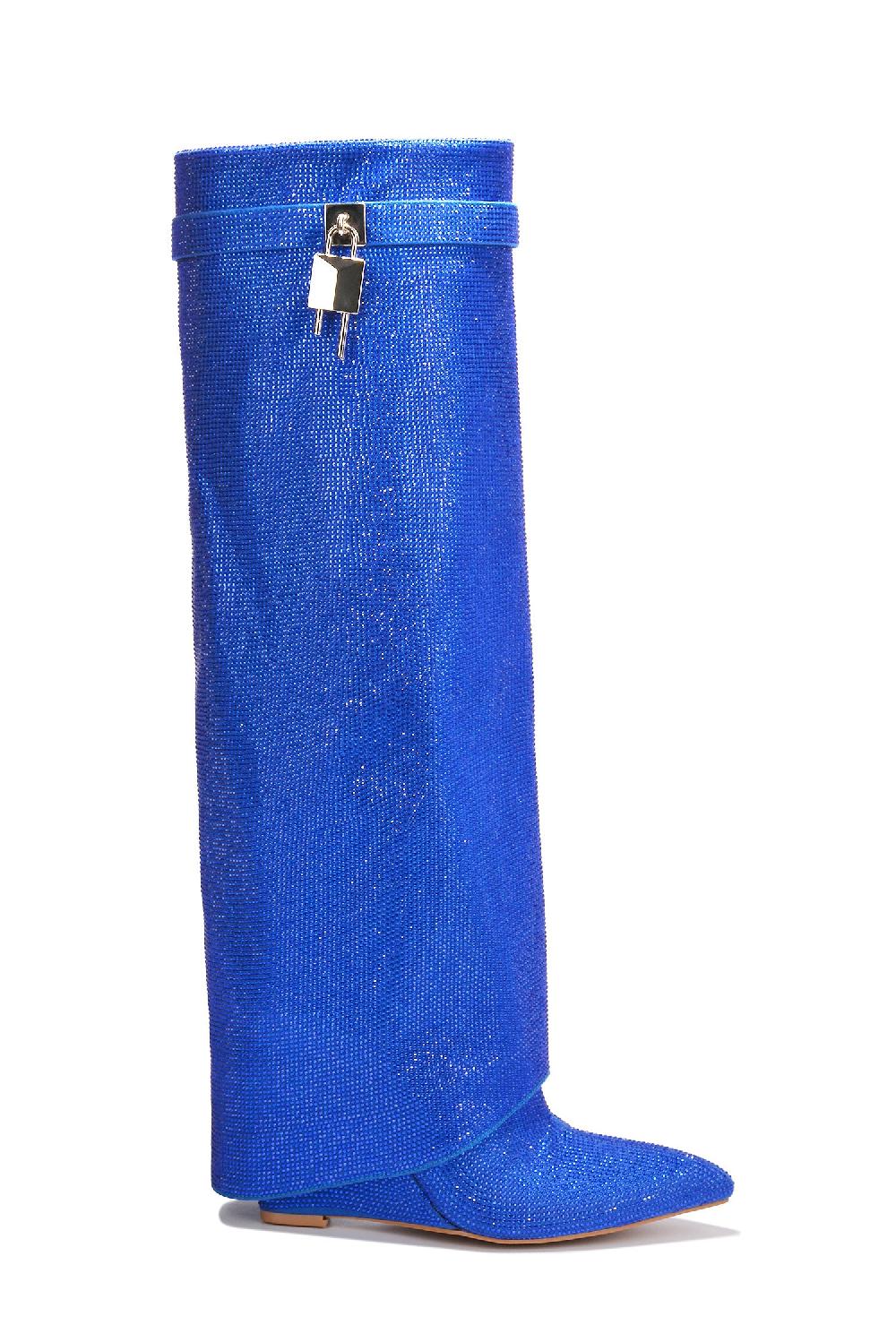 Cape Robbin Crara Fold Over Rhinestone Boots - Blue