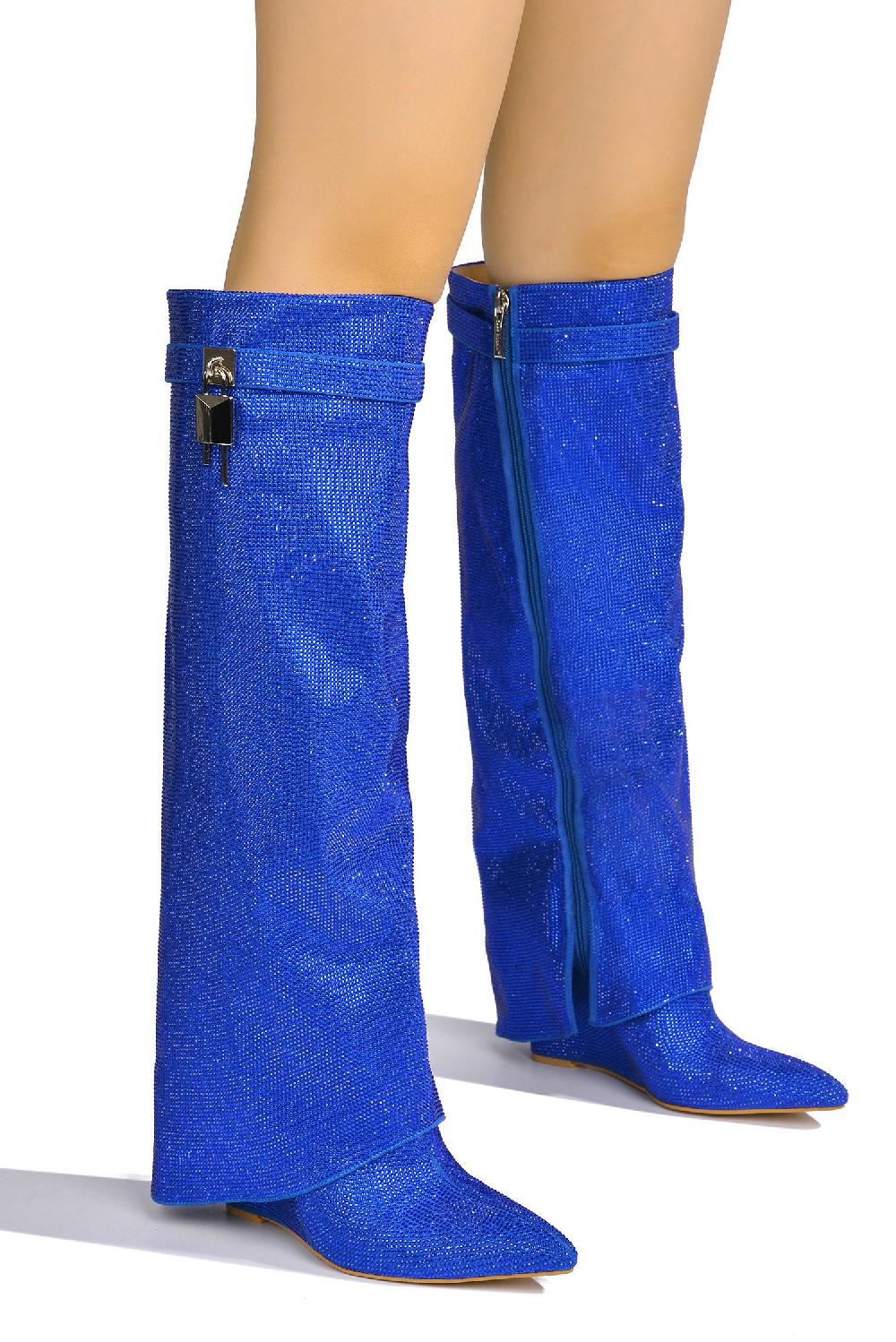 Cape Robbin Crara Fold Over Rhinestone Boots - Blue