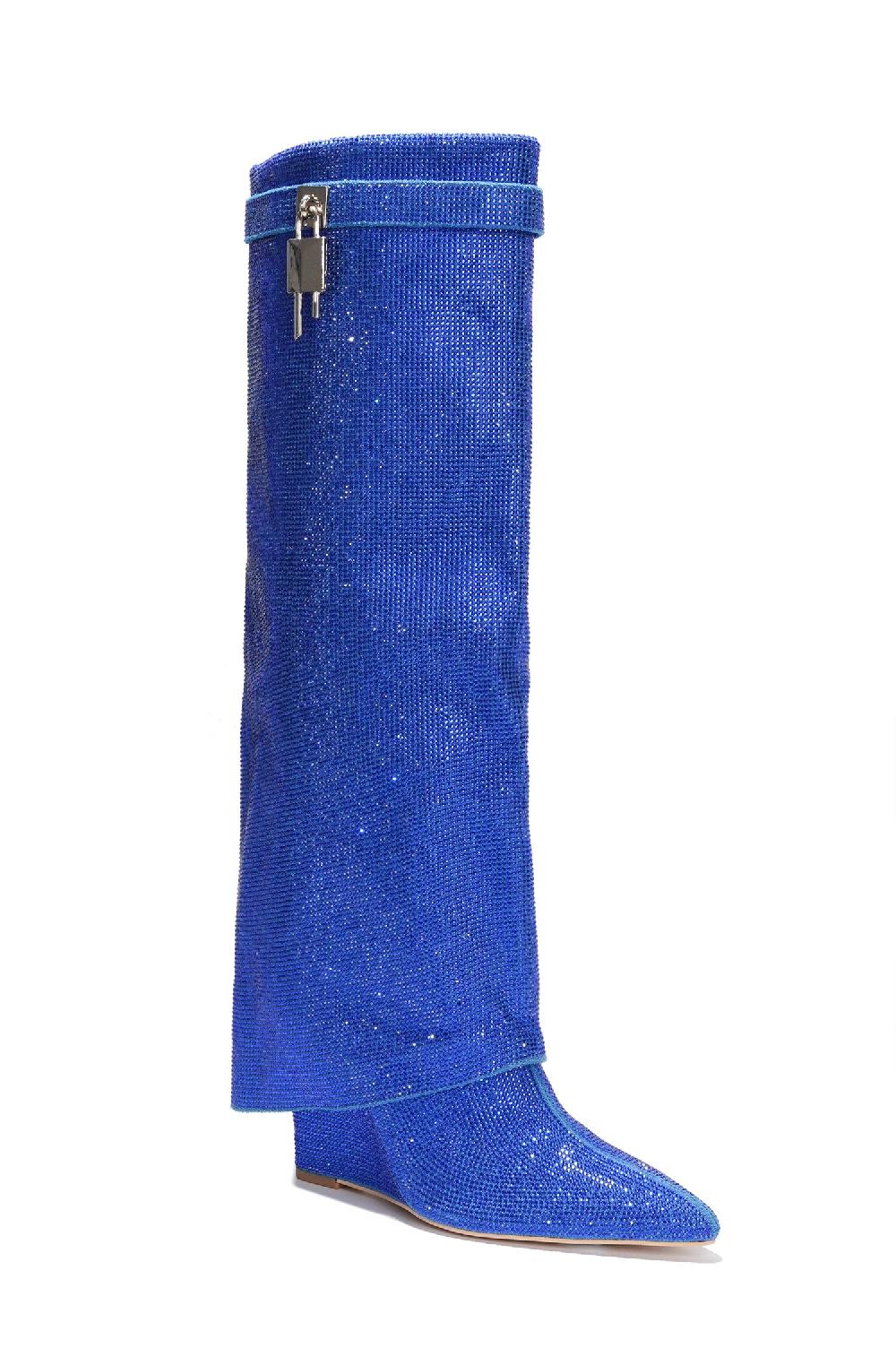 Cape Robbin Crara Fold Over Rhinestone Boots - Blue
