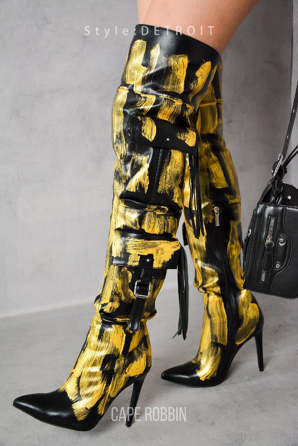 cape robbin Detroit Thigh-High Boots - Gold