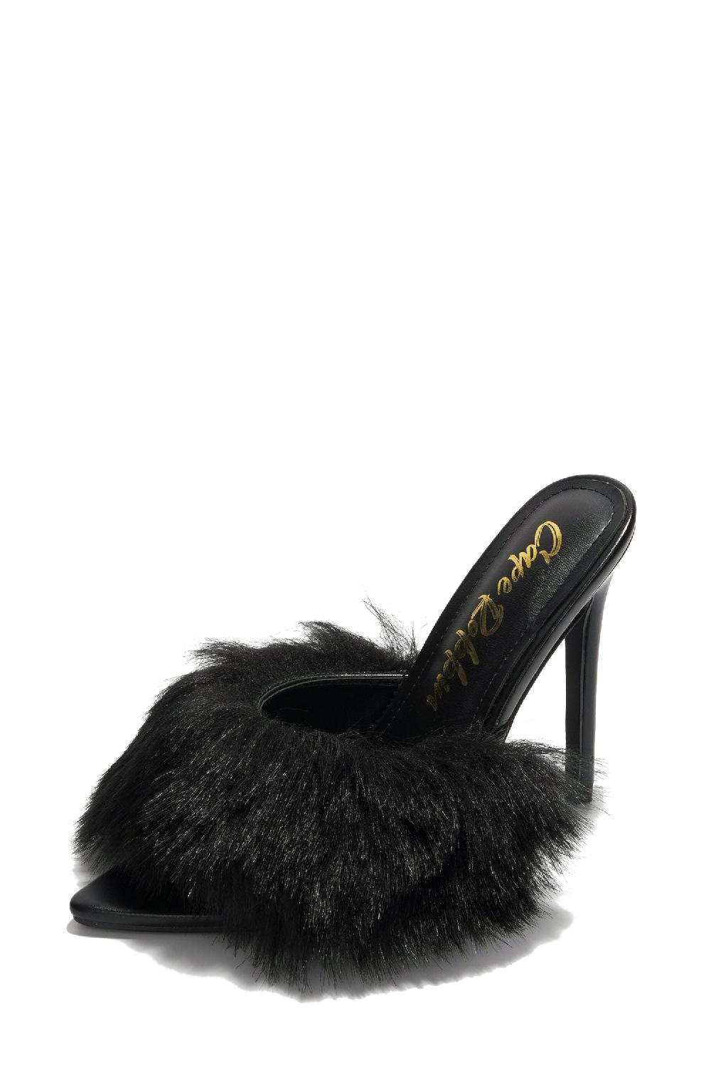 Cape Robbin Edyth Faux Fur Heel Sandals - Black