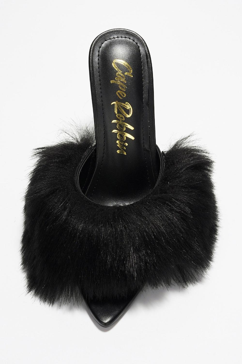 Cape Robbin Edyth Faux Fur Heel Sandals - Black