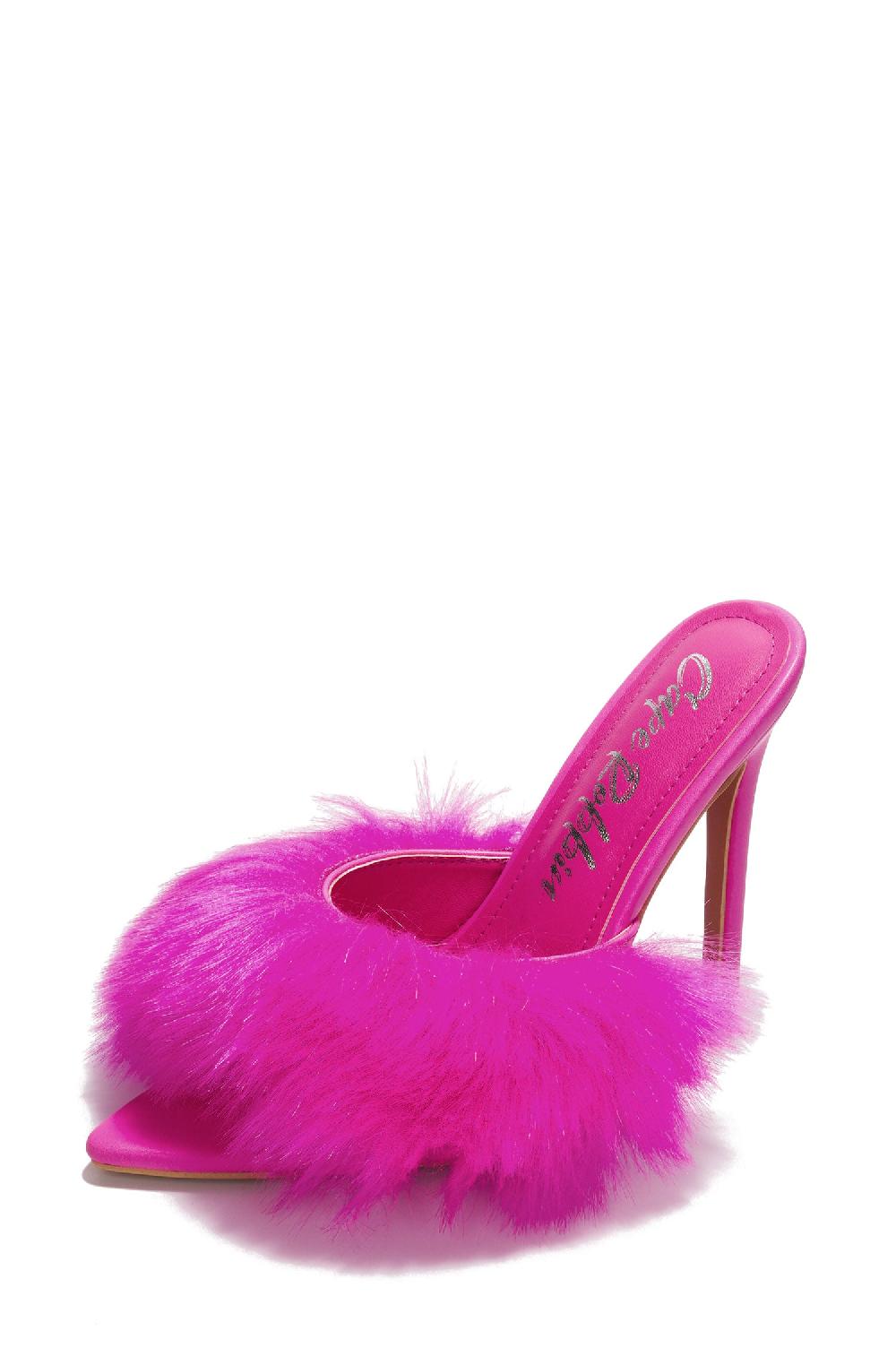 Cape Robbin Edyth Faux Fur Heel Sandals - Pink